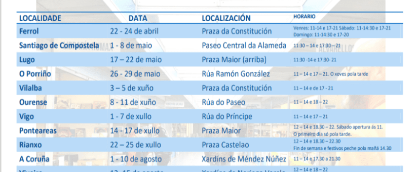 Calendario das feiras do libro de Galicia 2022
